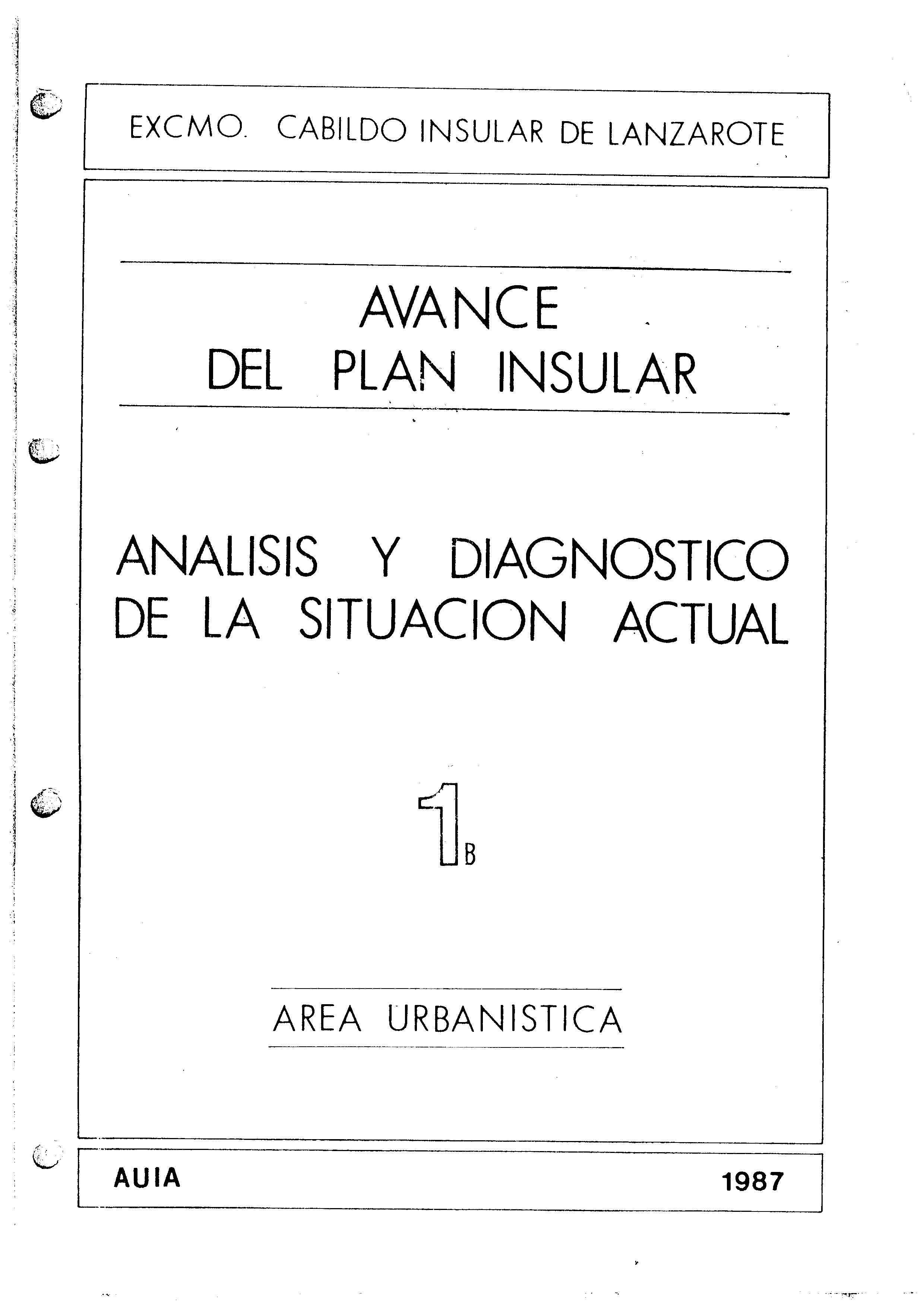 Tomo 1b. Área Urbanística. Avance Plan Insular (1987)