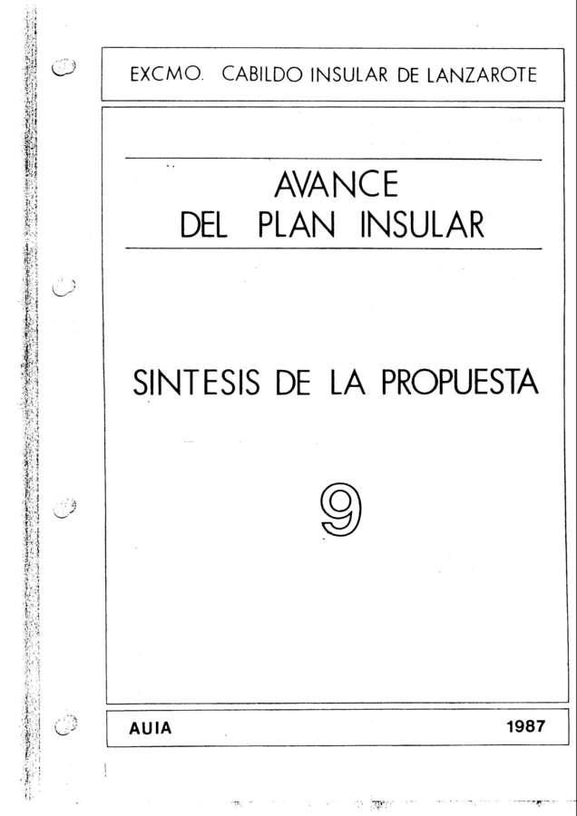 Tomo 9. Sintesís de la propuesta. Avance Plan Insular (1987)