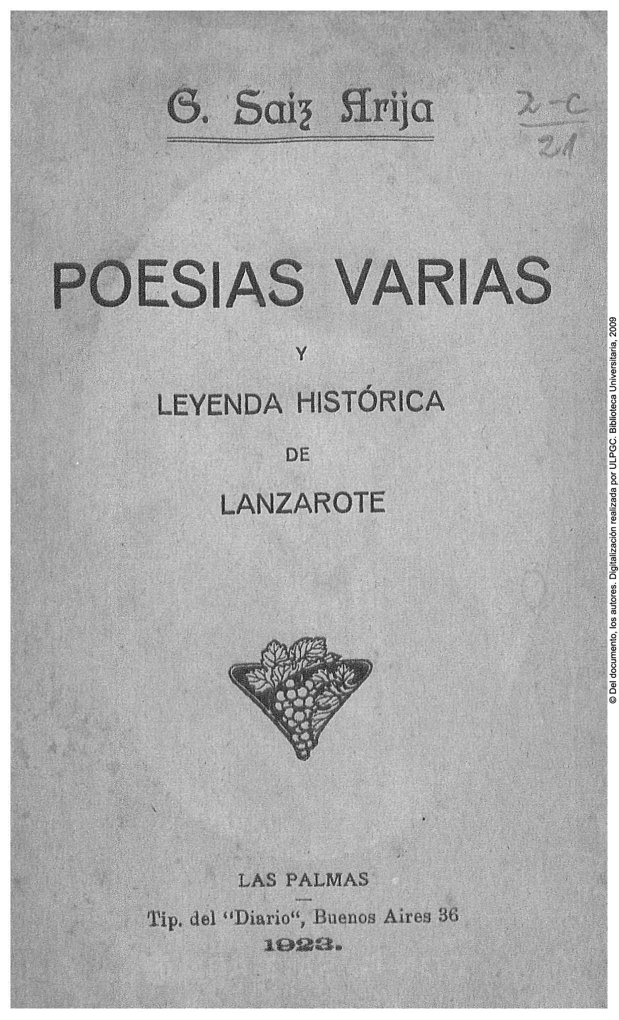 Poesías varias y leyenda histórica de Lanzarote