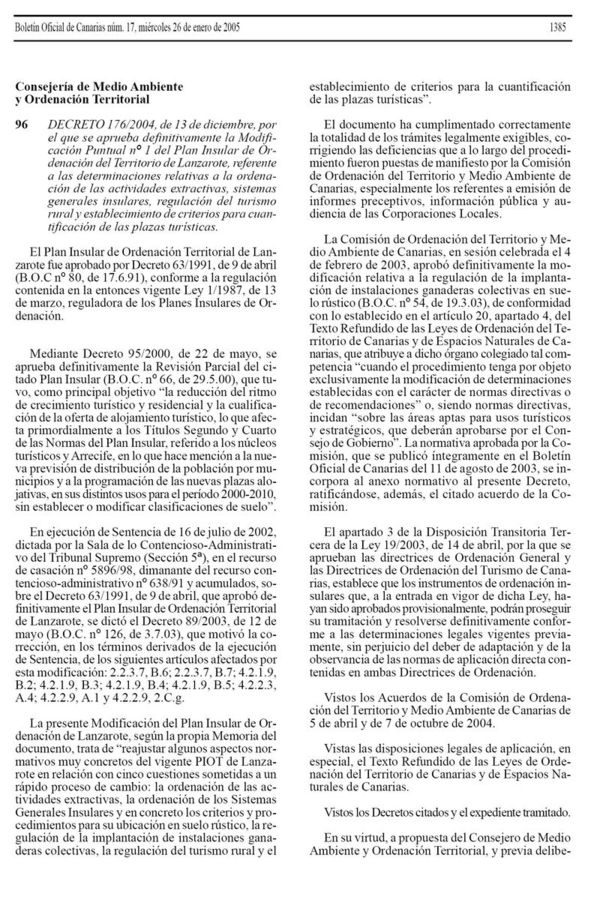 Decreto de aprobación de la Modificiación Puntual nº 1 del PIOT (2004)