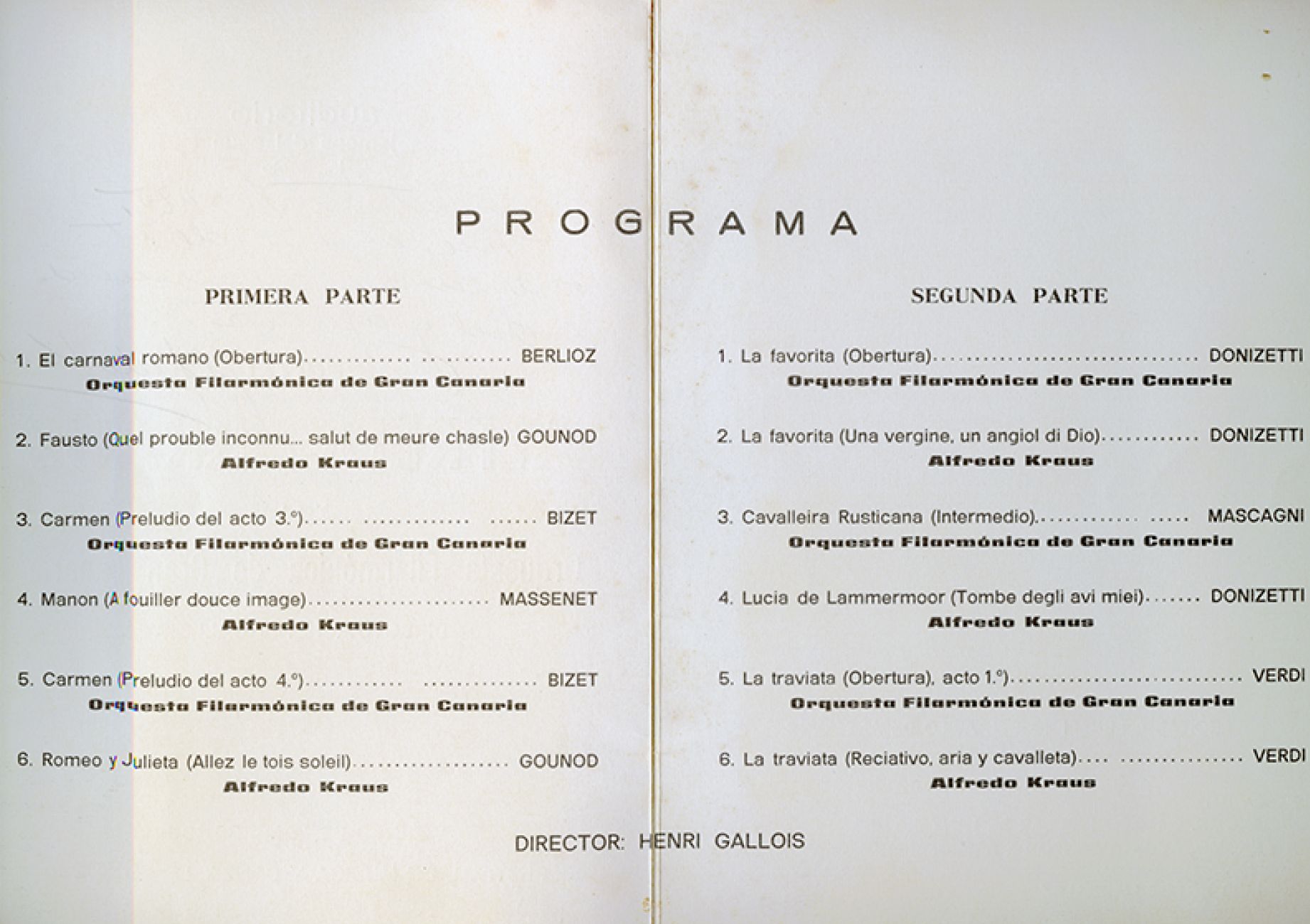 Programa del concierto de Alfredo Kraus
