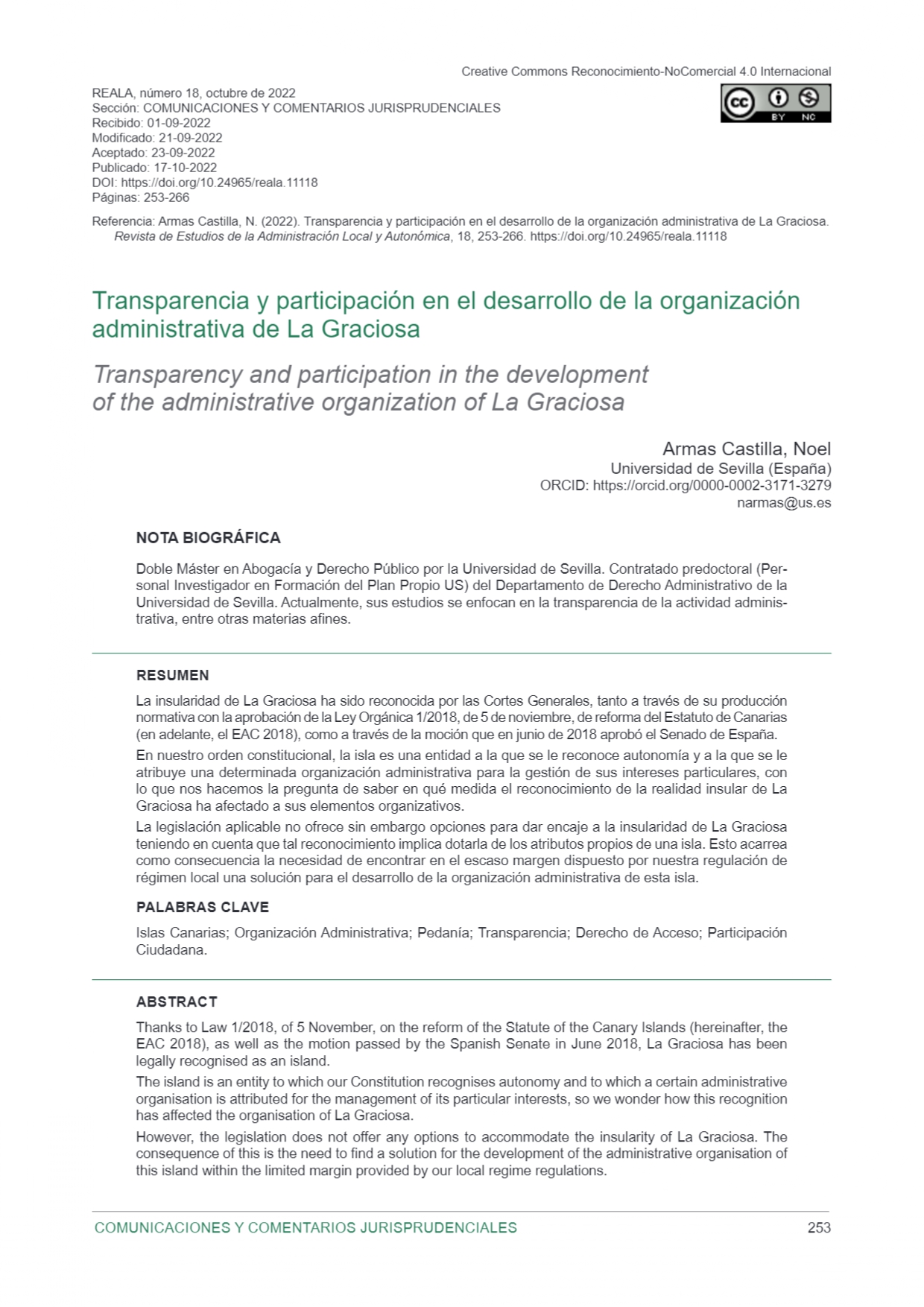 Transparencia y participación en el desarrollo de la organización administrativa de La Graciosa